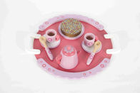 Rosa Tee-Zeit-Kleinkind-hölzerne Spielwaren mit Griff-Teller-Blumen-Muster MDF