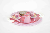 Rosa Tee-Zeit-Kleinkind-hölzerne Spielwaren mit Griff-Teller-Blumen-Muster MDF